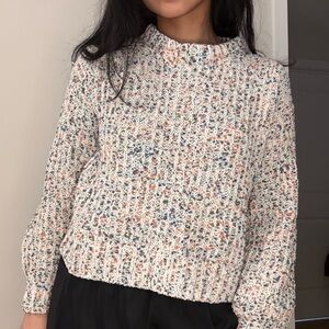 Pink Rose Textured Knit Sweater - White, Blue, Pink